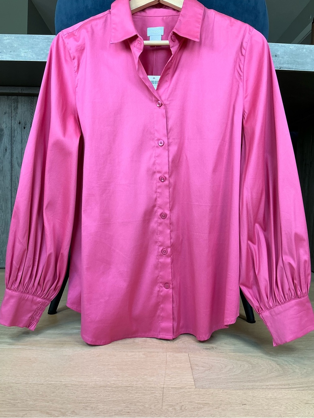 Chico’s Pink Poplin Billow Sleeve Button Down Blouse Women’s Size 1.5 (US Sz 10)